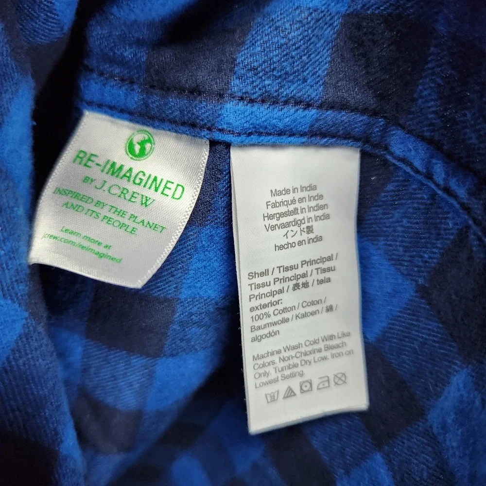 J‎ Crew Flannel Shirts Mens Medium Slim Fit Blue Black Buffalo Plaid - Lot of 2